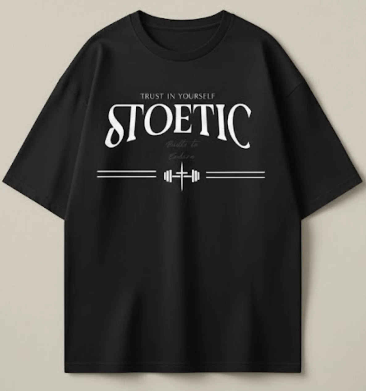 Black Stoetic T-shirt with off-white brand graphic